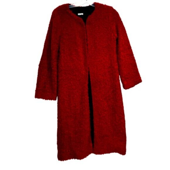 Reformation Red Teddy Sherpa Lightweight Coat Jacket Midi Soft Cozy Straight XS - Picture 2 of 14
